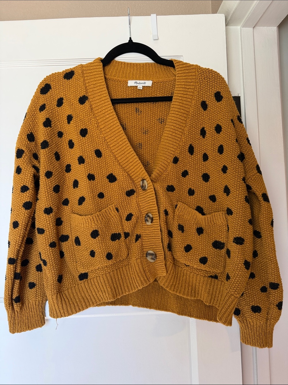 MADEWELL Mustard Polka Dot Chunky Cardigan Sweater - Unknown Brand
